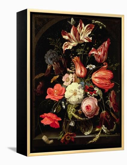 Still Life of Flowers on a Ledge-Abraham Mignon-Framed Premier Image Canvas