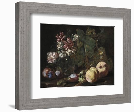 Still Life of Fruit and Flowers, 1670-80 (Oil on Canvas)-Abraham Brueghel-Framed Giclee Print