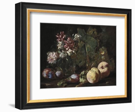 Still Life of Fruit and Flowers, 1670-80 (Oil on Canvas)-Abraham Brueghel-Framed Giclee Print