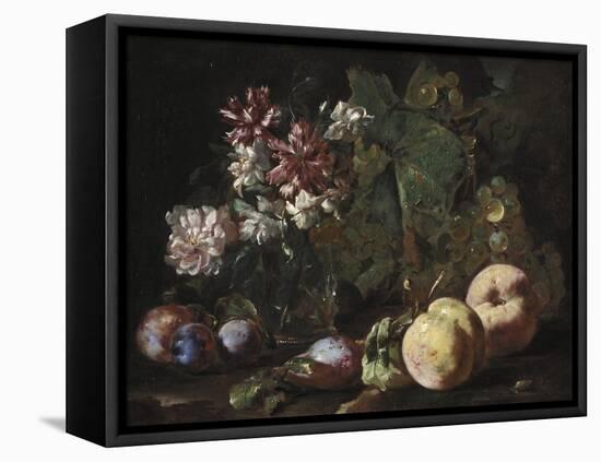 Still Life of Fruit and Flowers, 1670-80 (Oil on Canvas)-Abraham Brueghel-Framed Premier Image Canvas