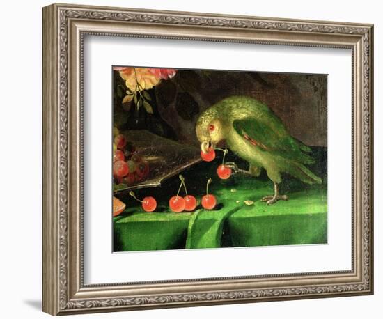 Still Life of Fruit and Flowers, Detail of a Parrot (Detail)-Jan Davidsz. de Heem-Framed Premium Giclee Print