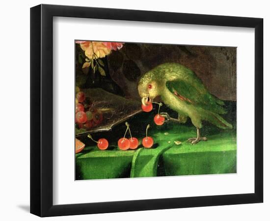 Still Life of Fruit and Flowers, Detail of a Parrot (Detail)-Jan Davidsz. de Heem-Framed Premium Giclee Print