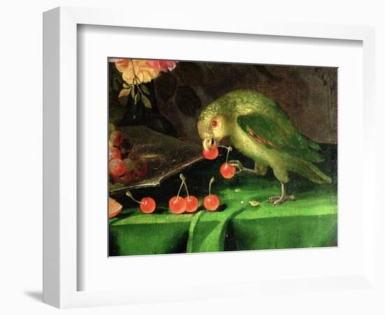 Still Life of Fruit and Flowers, Detail of a Parrot (Detail)-Jan Davidsz. de Heem-Framed Premium Giclee Print