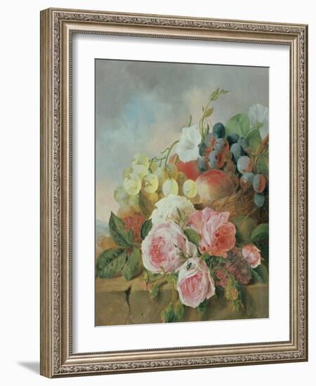 Still Life of Fruit and Roses on a Ledge-Edward Ladell-Framed Giclee Print