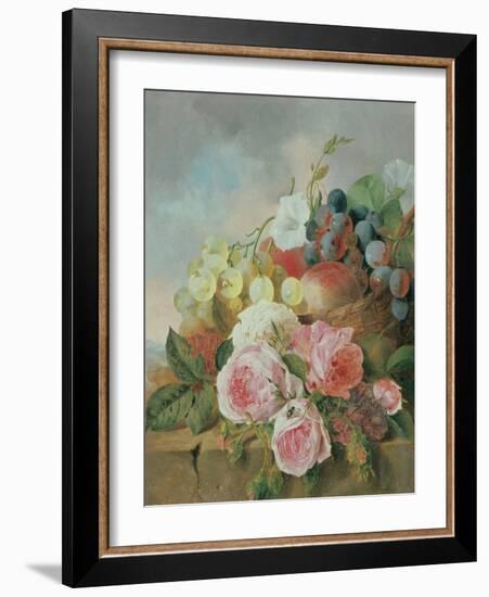 Still Life of Fruit and Roses on a Ledge-Edward Ladell-Framed Giclee Print