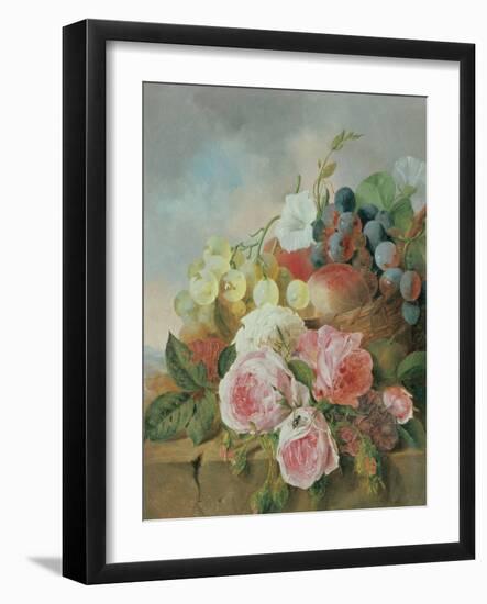 Still Life of Fruit and Roses on a Ledge-Edward Ladell-Framed Giclee Print