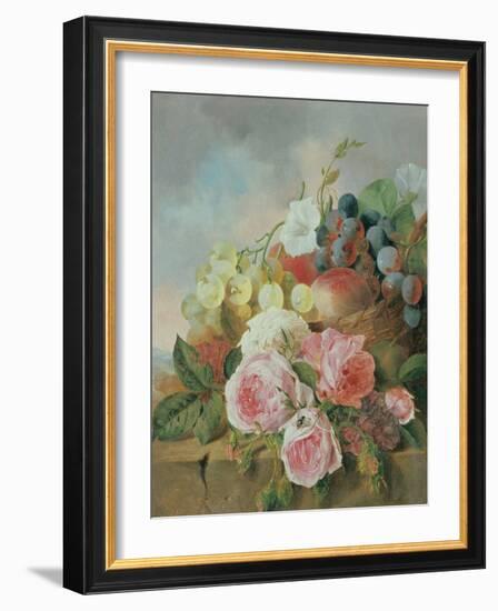 Still Life of Fruit and Roses on a Ledge-Edward Ladell-Framed Giclee Print