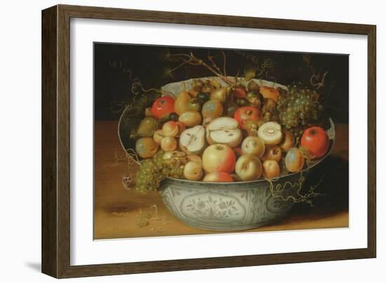 Still Life of Fruit in a Porcelain Bowl (Oil on Panel)-Osias The Elder Beert-Framed Giclee Print