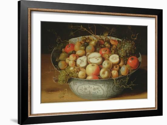 Still Life of Fruit in a Porcelain Bowl (Oil on Panel)-Osias The Elder Beert-Framed Giclee Print