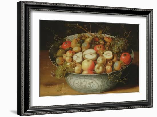 Still Life of Fruit in a Porcelain Bowl (Oil on Panel)-Osias The Elder Beert-Framed Giclee Print