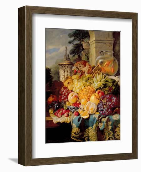 Still Life of Fruit on a Ledge with a Goldfish Bowl, 1876-William John Wainwright-Framed Giclee Print