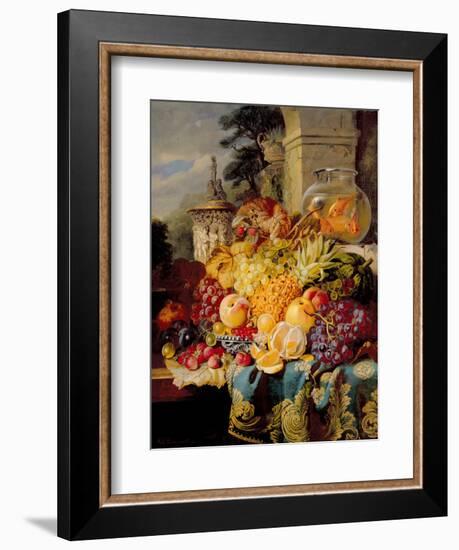 Still Life of Fruit on a Ledge with a Goldfish Bowl, 1876-William John Wainwright-Framed Giclee Print