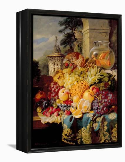 Still Life of Fruit on a Ledge with a Goldfish Bowl, 1876-William John Wainwright-Framed Premier Image Canvas