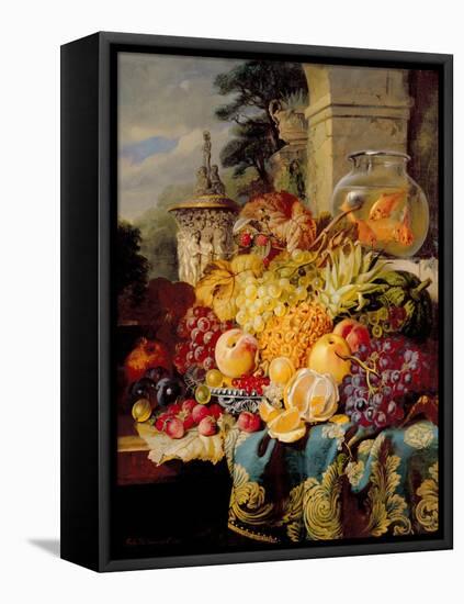 Still Life of Fruit on a Ledge with a Goldfish Bowl, 1876-William John Wainwright-Framed Premier Image Canvas