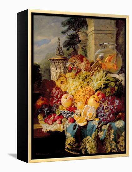 Still Life of Fruit on a Ledge with a Goldfish Bowl, 1876-William John Wainwright-Framed Premier Image Canvas
