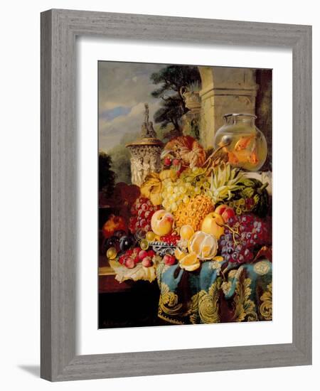 Still Life of Fruit on a Ledge with a Goldfish Bowl, 1876-William John Wainwright-Framed Giclee Print