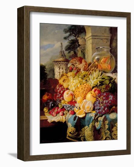 Still Life of Fruit on a Ledge with a Goldfish Bowl, 1876-William John Wainwright-Framed Giclee Print