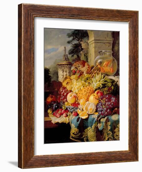 Still Life of Fruit on a Ledge with a Goldfish Bowl, 1876-William John Wainwright-Framed Giclee Print