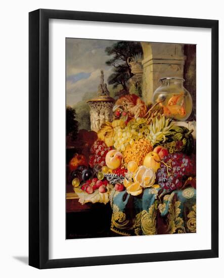 Still Life of Fruit on a Ledge with a Goldfish Bowl, 1876-William John Wainwright-Framed Giclee Print