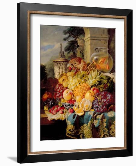 Still Life of Fruit on a Ledge with a Goldfish Bowl, 1876-William John Wainwright-Framed Giclee Print