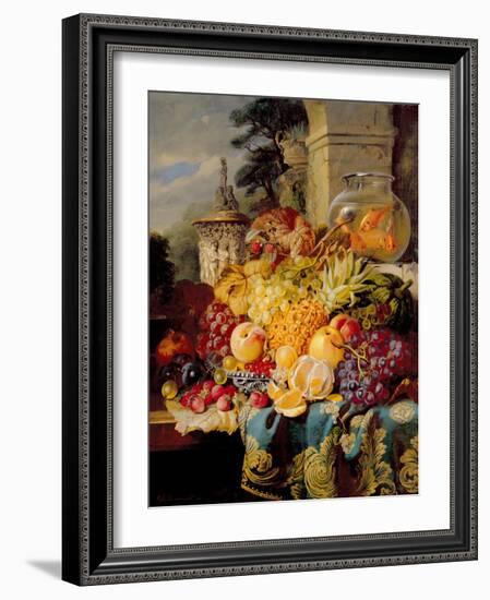 Still Life of Fruit on a Ledge with a Goldfish Bowl, 1876-William John Wainwright-Framed Giclee Print