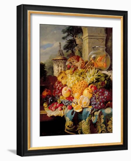 Still Life of Fruit on a Ledge with a Goldfish Bowl, 1876-William John Wainwright-Framed Giclee Print