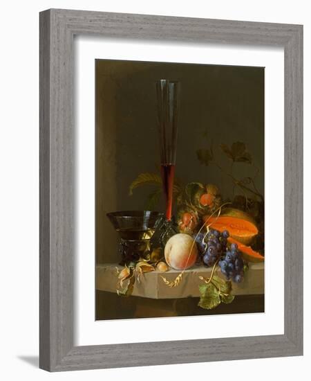 Still Life of Fruit on a Ledge with a Roemer and a Wine Glass-Jacob Van Walscapelle-Framed Giclee Print