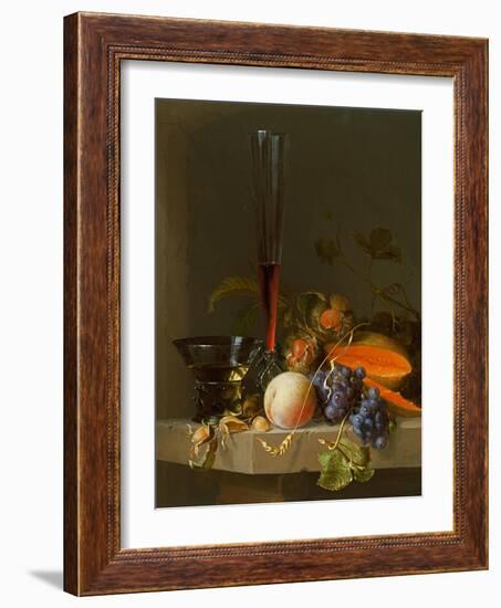 Still Life of Fruit on a Ledge with a Roemer and a Wine Glass-Jacob Van Walscapelle-Framed Giclee Print