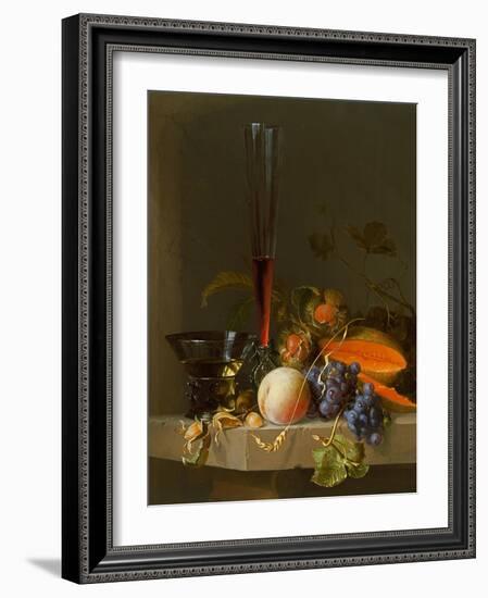 Still Life of Fruit on a Ledge with a Roemer and a Wine Glass-Jacob Van Walscapelle-Framed Giclee Print