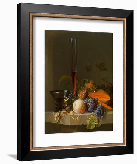 Still Life of Fruit on a Ledge with a Roemer and a Wine Glass-Jacob Van Walscapelle-Framed Giclee Print