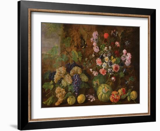 Still Life of Fruits and Flowers (Oil on Canvas)-Italian School-Framed Giclee Print