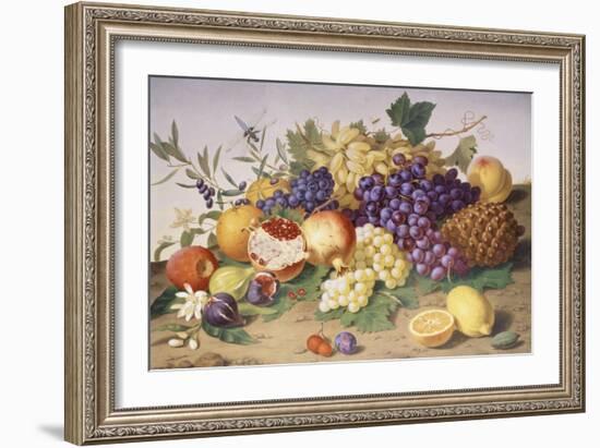 Still Life of Grapes, Pineapple, Figs and Pomegranates-Adolf Senff-Framed Giclee Print