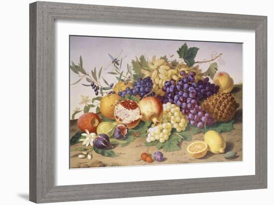 Still Life of Grapes, Pineapple, Figs and Pomegranates-Adolf Senff-Framed Giclee Print