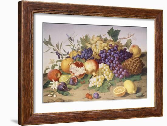 Still Life of Grapes, Pineapple, Figs and Pomegranates-Adolf Senff-Framed Giclee Print