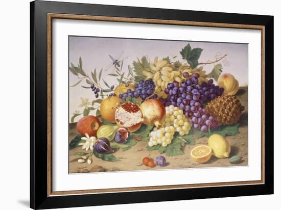 Still Life of Grapes, Pineapple, Figs and Pomegranates-Adolf Senff-Framed Giclee Print