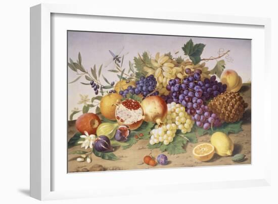 Still Life of Grapes, Pineapple, Figs and Pomegranates-Adolf Senff-Framed Giclee Print