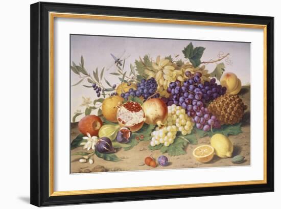 Still Life of Grapes, Pineapple, Figs and Pomegranates-Adolf Senff-Framed Giclee Print