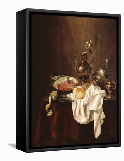 Still Life of Ham and Silver Plate-Willem Claesz Heda-Framed Premier Image Canvas