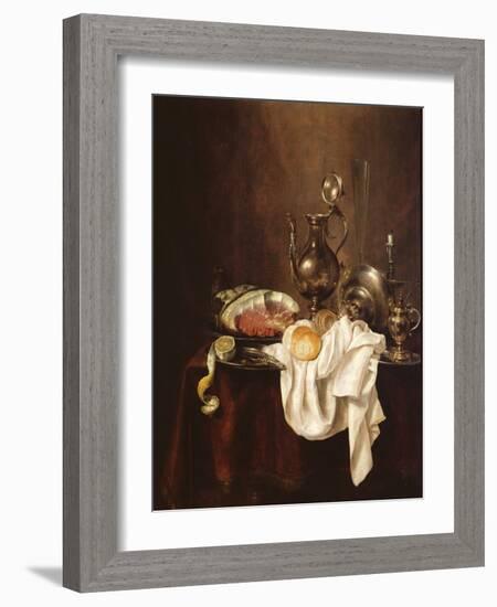 Still Life of Ham and Silver Plate-Willem Claesz Heda-Framed Giclee Print