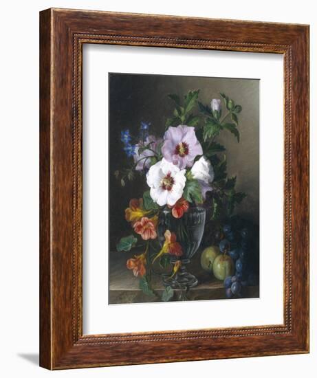 Still Life of Hibiscus and Nasturtium in a Glass Vase-Julie Guyot-Framed Giclee Print