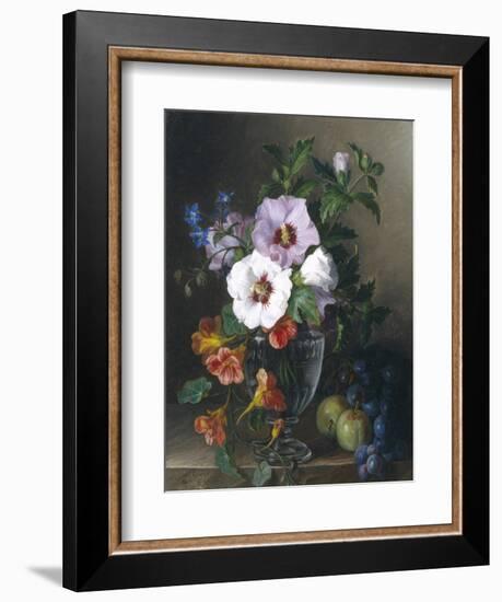 Still Life of Hibiscus and Nasturtium in a Glass Vase-Julie Guyot-Framed Giclee Print