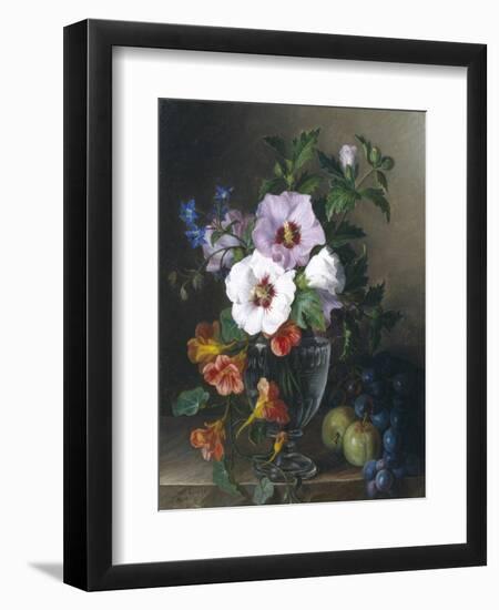 Still Life of Hibiscus and Nasturtium in a Glass Vase-Julie Guyot-Framed Giclee Print