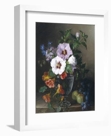 Still Life of Hibiscus and Nasturtium in a Glass Vase-Julie Guyot-Framed Giclee Print