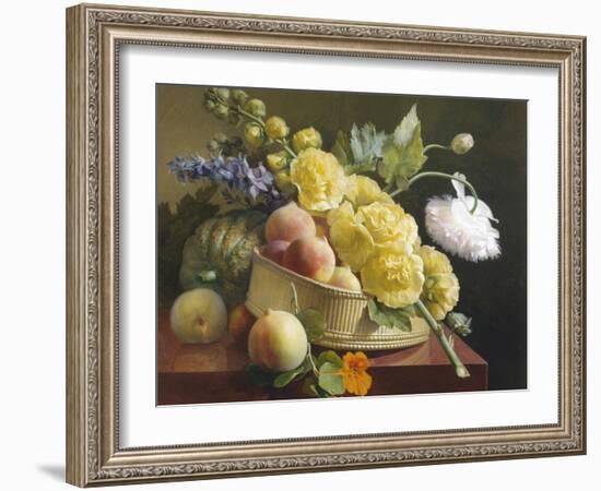 Still Life of Hollyhocks and Nasturtium-Antoine Berjon-Framed Giclee Print