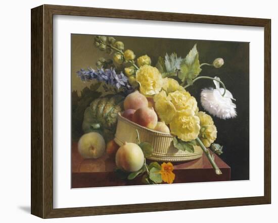 Still Life of Hollyhocks and Nasturtium-Antoine Berjon-Framed Giclee Print