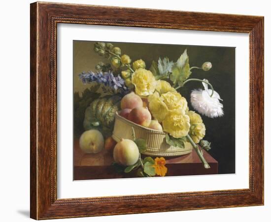 Still Life of Hollyhocks and Nasturtium-Antoine Berjon-Framed Giclee Print