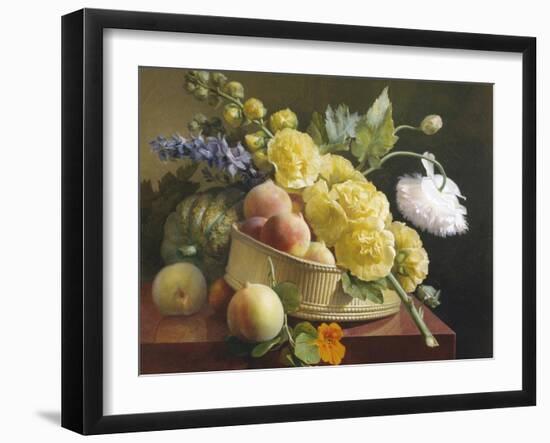 Still Life of Hollyhocks and Nasturtium-Antoine Berjon-Framed Giclee Print