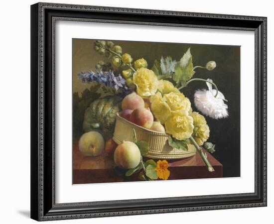 Still Life of Hollyhocks and Nasturtium-Antoine Berjon-Framed Giclee Print