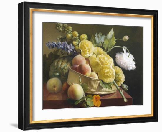 Still Life of Hollyhocks and Nasturtium-Antoine Berjon-Framed Giclee Print