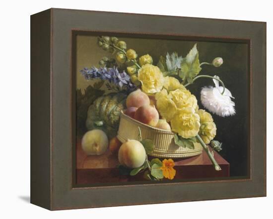 Still Life of Hollyhocks and Nasturtium-Antoine Berjon-Framed Premier Image Canvas